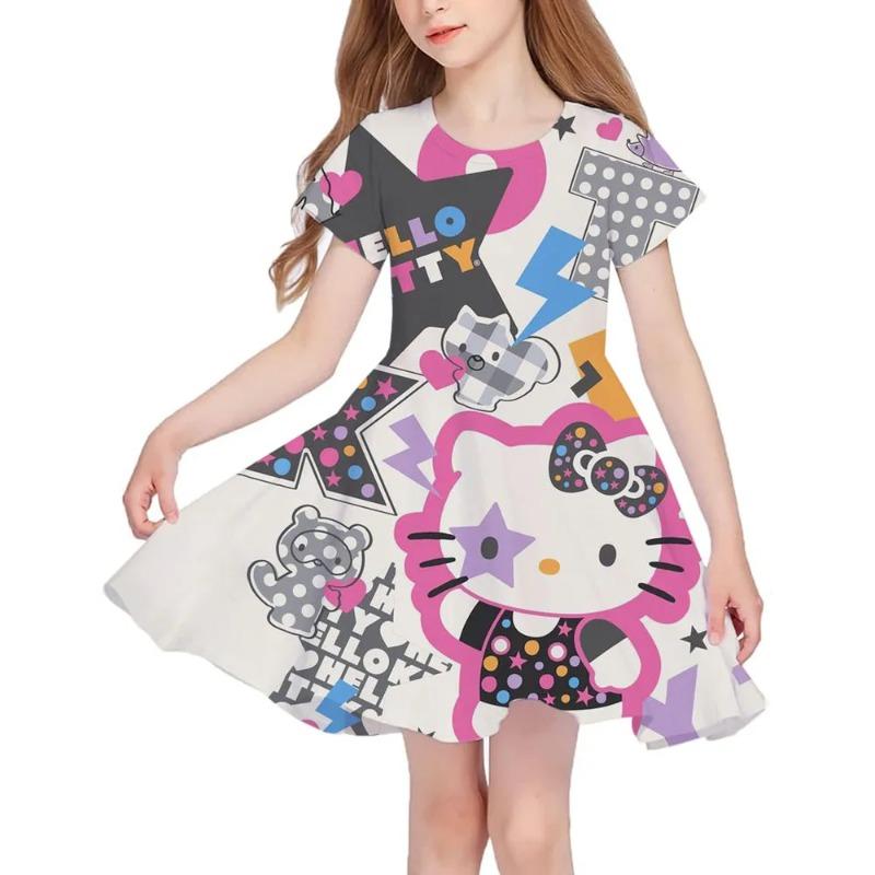 

Summer New Girls Short-Sleeved Dress Hello Kitty 3D Printed Children s Fishtail Skirt Casual Fashion 110