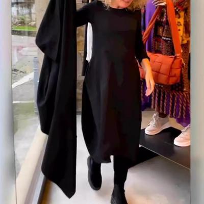 Vielseitiges einfarbiges Rundhals-Langarmkleid für Damen - Herbst/Winter-Kollektion