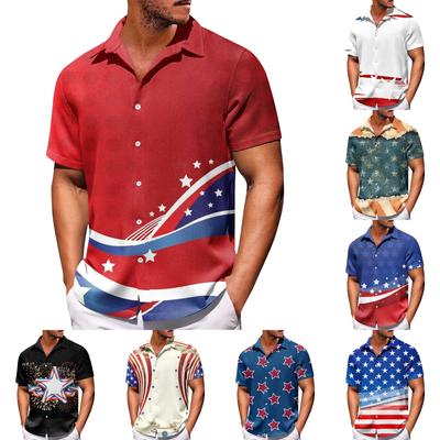 Men's Independence Day Print Button Short Sleeve Shirts Men's Casual Fashion Short Sleeve Shirts