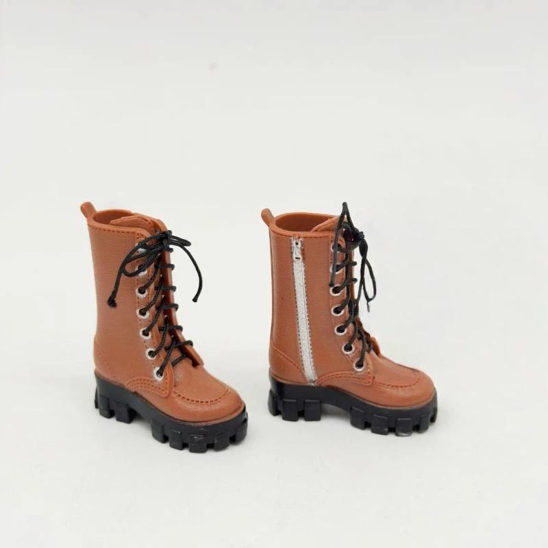 1/12 Doll Fashion High Ankle Boots 1 Pair Lace Up Side Zipper Thick Sole Mini Shoes for Doll Dress Up DIY Projects