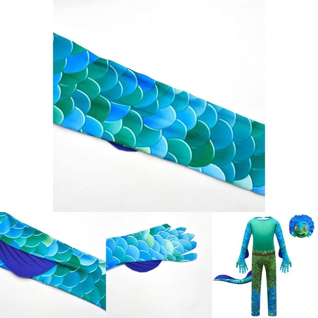 Enchanting Luca Kids Jumpsuit With Mask And Gloves For Vibrant Halloween Dress Up