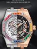 ONOLA Montre Homme Automatique Mécanique Fashion Diamants Arc-en-ciel Bracelet Silicone Étanche
