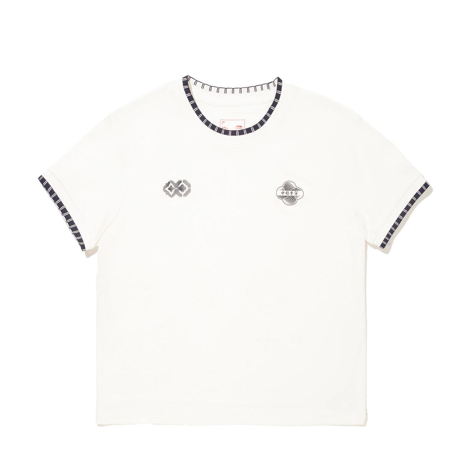 

Li Ning Пуловер с круглым вырезом Принт с буквами Удобная Универсальная Футболка с коротким рукавом Женская футболка AHSV996-1 S