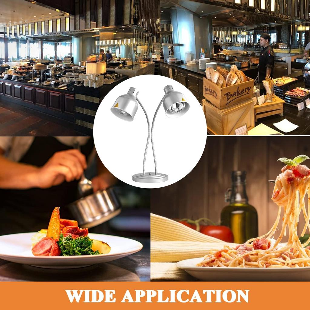 Food Heat Lamp Portable 2-Head Food Warmer Light Freestanding Commercial Electric Catering Food Warmers for Kitchen Restaurant