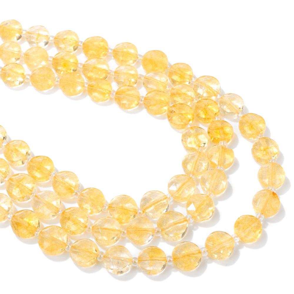 Dyed Yellow 10MM Natural Crystal Beads Quality Faceted Coin Shape Flat Spacer Round Beads For Jewelry Making About 15pcs