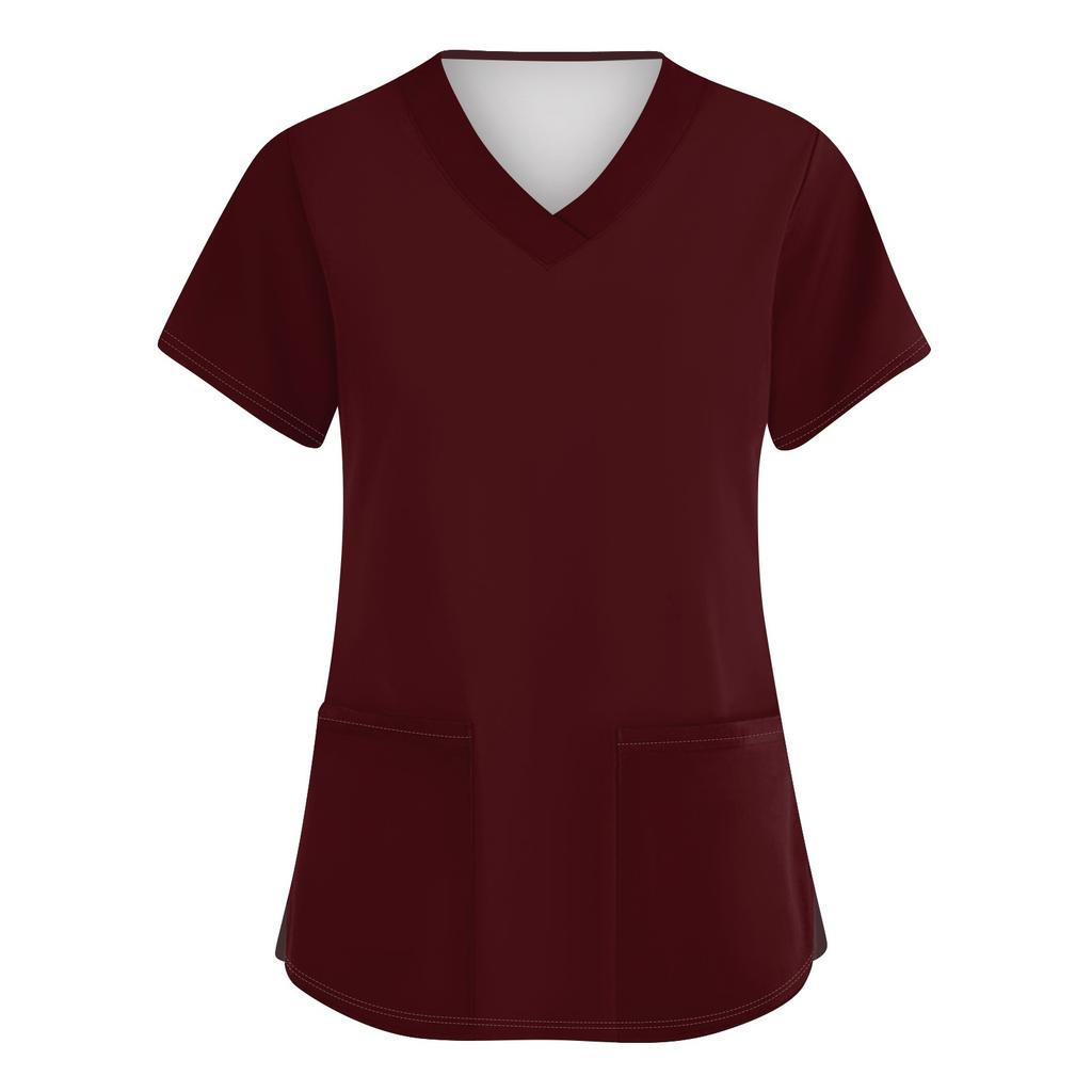 Women's Fashion V-neck Short Sleeve Workwear With Pockets Printed Tops