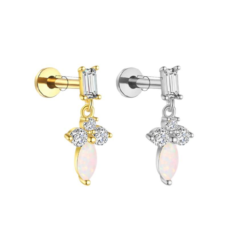 Titanium Zircon Opal Stud Earrings for Cartilage, Elegant European & American Style