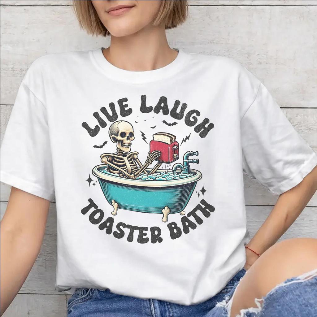 Unisexs Unisexs Live Laugh Toaster Bad T-Shirt Reine Baumwolle Grafik-T-Shirts Kleidung Outfits