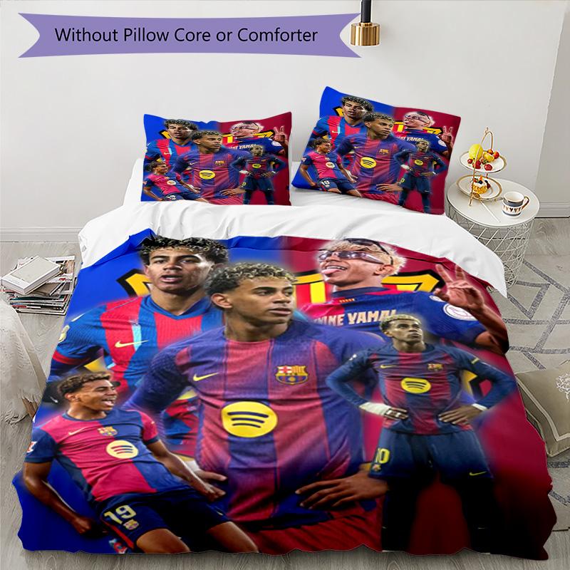 Lamine Yamal Barcelona Football Jersey Bedding Set,Comfort Bed Linen for Boys Room Decoration,Perfect Gift for Match Fans,Wrinkle Resistant Duvet Cove