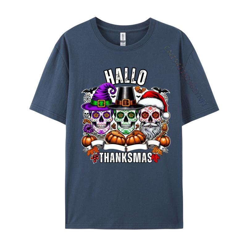 Sugar Skull Christmas Halloween Thanksgiving Hallothanksmas T-Shirts Character Men Tops T Shirt Pure Cotton Clothes