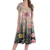 Vestido Casual Holgado y de Moda para Mujer, con Cuello en V, Mangas Cortas, Estampado, de Longitud Media