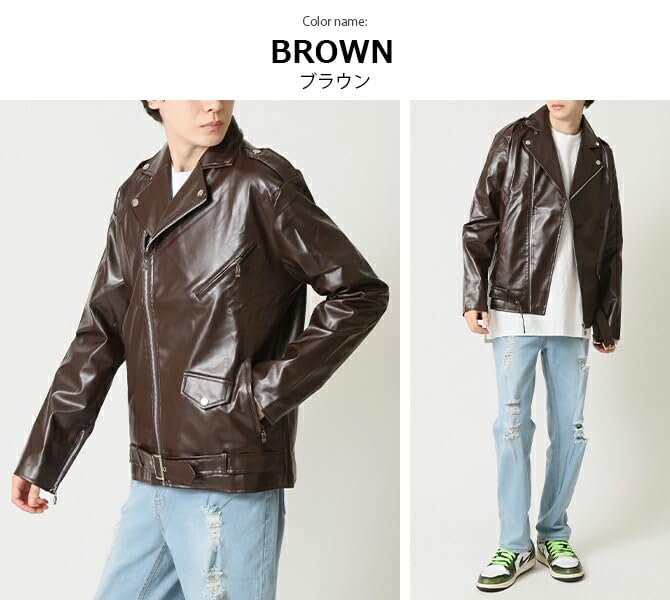 Arcade Double Rider Leather Glossy Synthetic Leather and PU Leather Tight Solid Motorcycle Size Brown Men's Jacket, Jacket, Spring, Fit, Color,