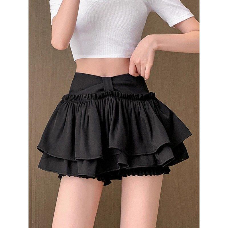 Plus Size Women's Korean Ballet-Inspired Low Waist A-Line Layered Skirt Pants - Autumn/Winter Anti-Exposure Fluffy Style