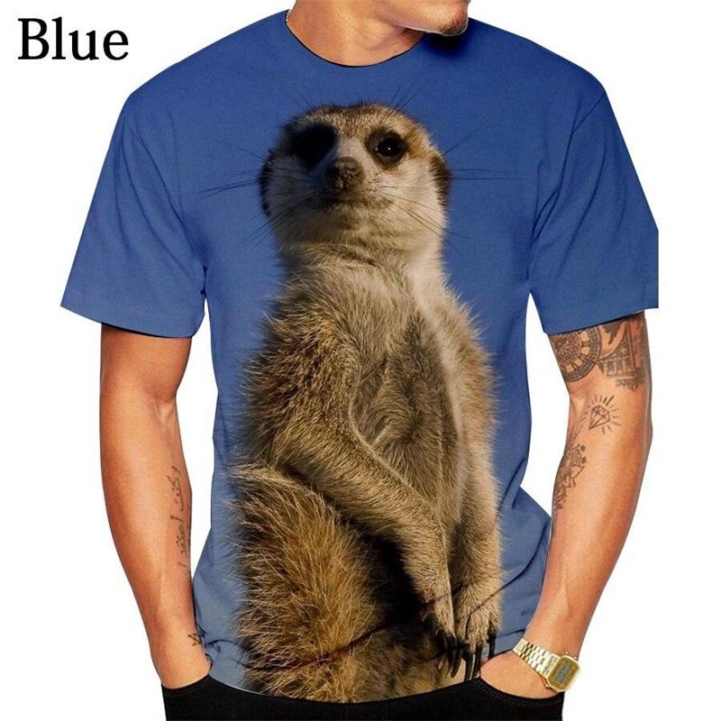 Summer Round Neck 3D Print Funny Animal Meerkat Pattern Top Fashionable Casual Short Sleeved Men's T-shirts