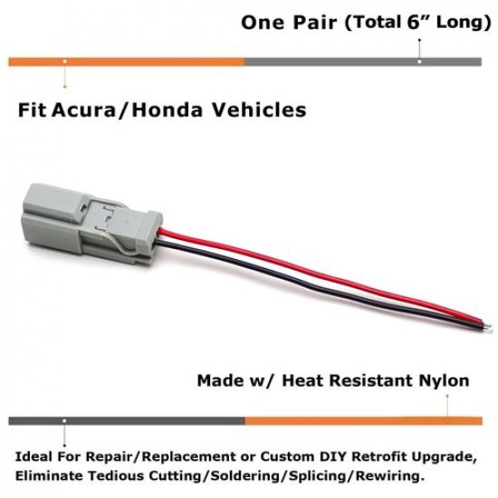 2pc 6098-0240 2-Pin 2.2mm Male Pre-Wired Adapter W/ 6" Pigtails For Acura Honda