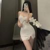 Small fresh and sexy pure desire wind large size suspender slit floral nightdress sweet temptation simple explosion backless clothes women