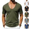 Men's U-neck Tie Pocket Casual Sports Short Sleeved Shirt