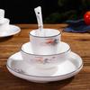 Chinese Style Bone China Tableware Set: Teacup, Saucer, Rice Bowl, Plates, Spoons – Four-Piece Restaurant Collection.