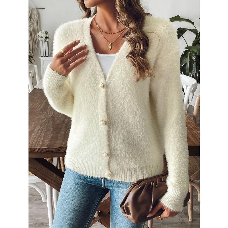 Women S Faux Fur V Neck Long Sleeve Single Button Short Cardigan Coat
