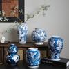 Flowers and Birds Pattern Blue Porcelain Vase Plant Pots Table Decoration Flowers Arrangement Floral Vases Room Aesthetic Decor