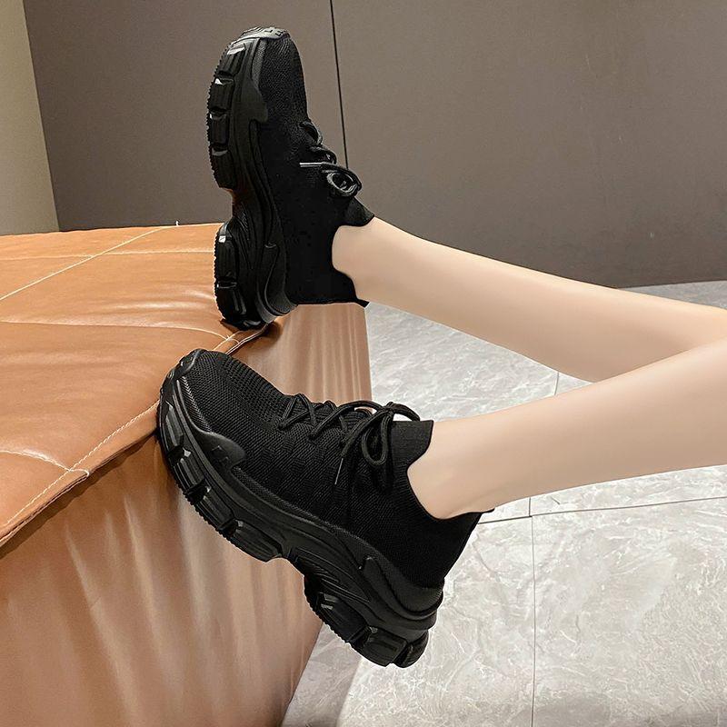 

Mesh Surface Clunky Sneakers Women s Platform Sock Shoes Breathable Women s New Summer Height Increasing Slip-on White Shoes 35