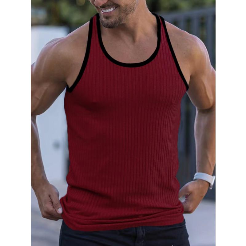 Canotta Sportiva da Fitness da Uomo Slim Fit a Righe Verticali Color Block in Maglia con Schiena a Racer
