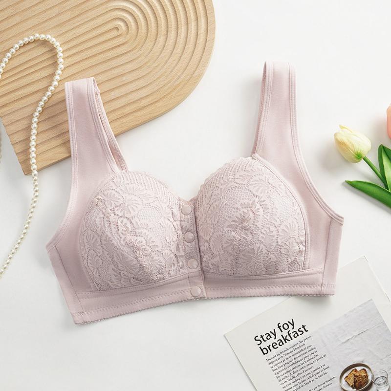Light Green Lace Front Closure Bra with Wide Comfort Straps and Non Wired Support