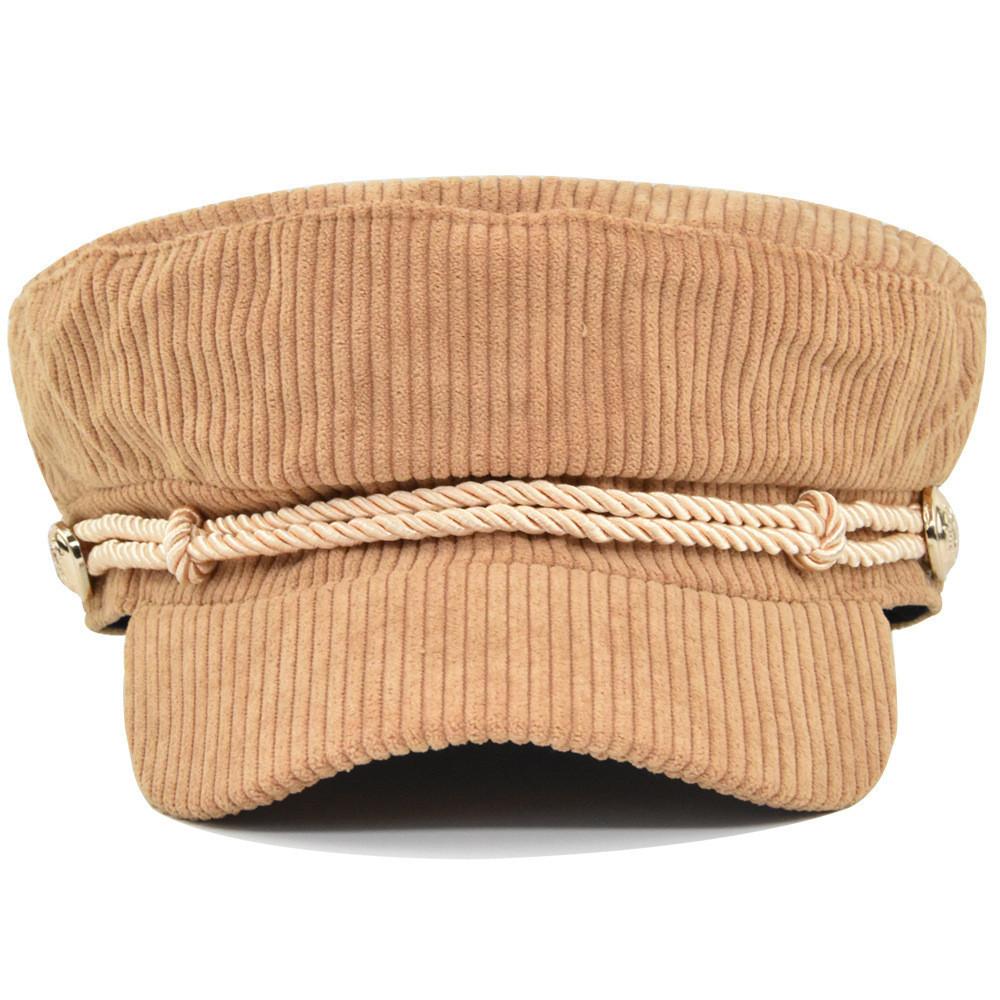Beret Navy Corduroy Hat Metal Buckle Octagonal Hat Flat Top Hat Material Cotton