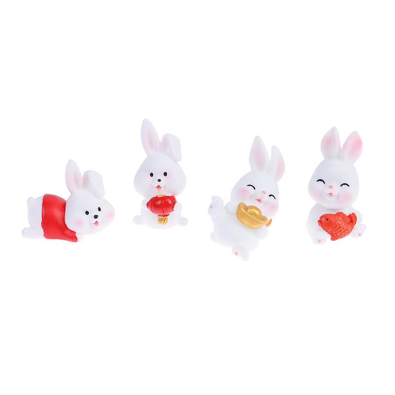 4/6Pcs/Set Cute Cartoon Auspicious Rabbit Micro Landscape Resin Crafts Diy Landscaping Decoration Home Gardening Accessories