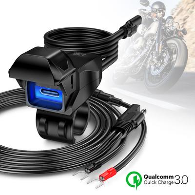 Încărcător USB pentru motocicletă, adaptor SAE la USB, impermeabil, comutator automat ON/OFF, DC 9V-24V, USB C, încărcător pentru motocicletă