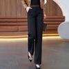 Pantalon Large Taille Haute en Laine Cachemire pour Femme - Automne/Hiver, Épais, Élégant, Polyvalent, Design Droit Décontracté.
