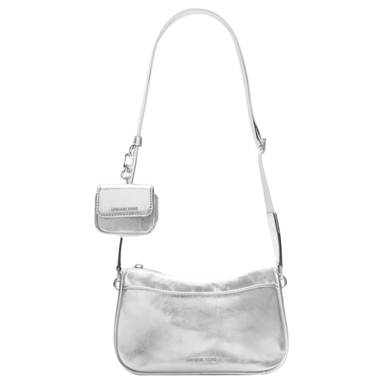 

Michael Kors MK Jet Set Silver Metal Detail Zipper Closure Leather Tote Shoulder Bag Women handbags 32T4SJ6C6M-SILVER Basic Set (Bag+Dust Bag)
