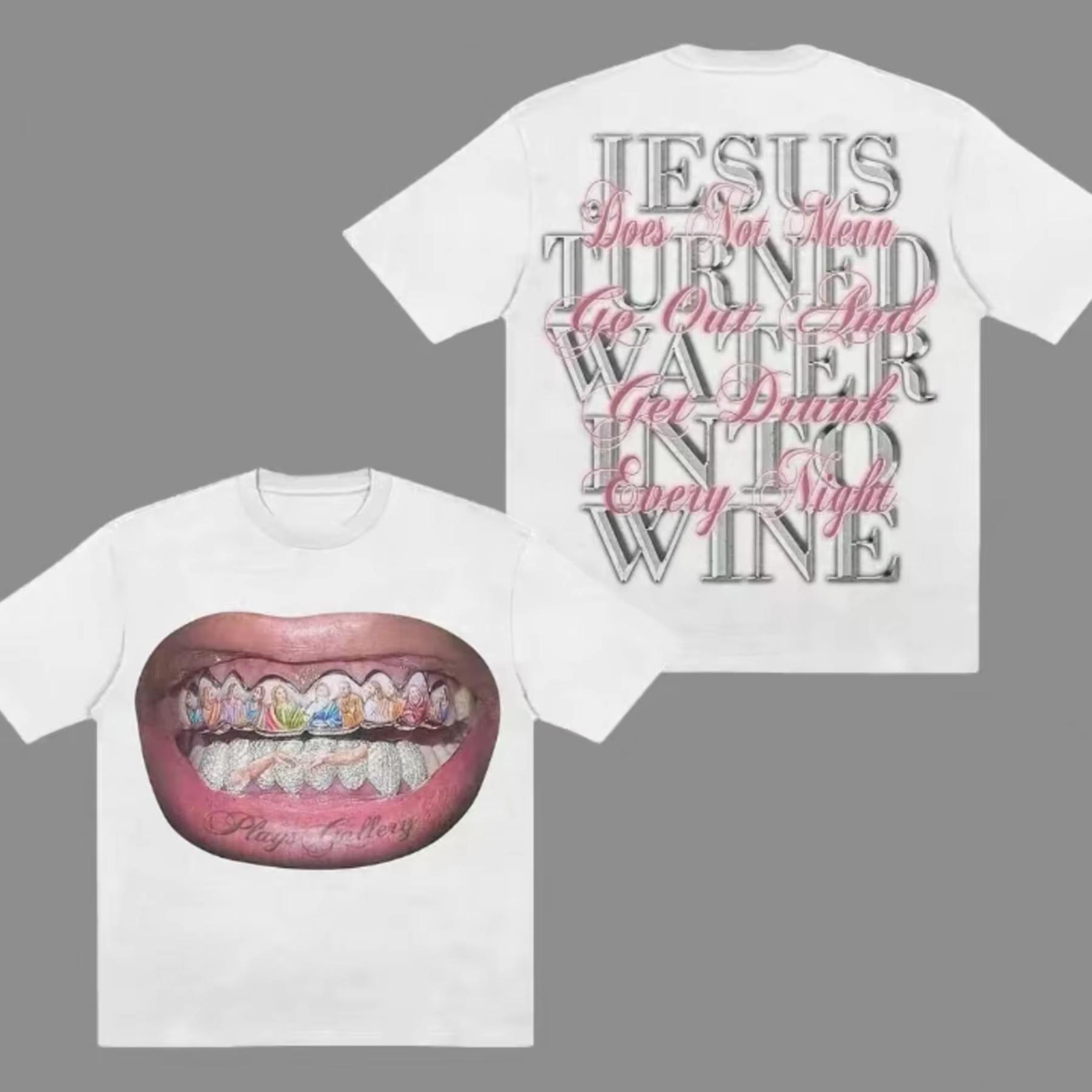 

Y2K Pattern 2026 New Cotton Summer Tshirt Funny Drinking Slogan Short Sleeved Shirt Pink Eyecatching Text White Top for Unisex XL