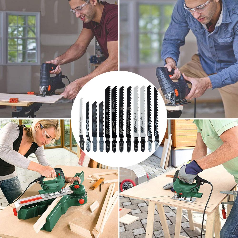 12Pcs Jig Saw Blades Set for Metal Wood Plastic Cutting T-shaped Shank Curve Saw Blade Fast Cutting Precision Grinding Saw Blade