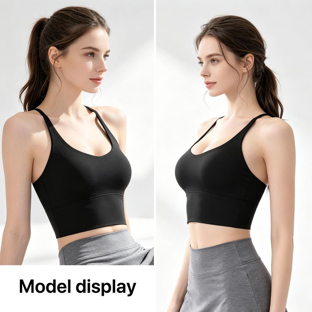 Women Stylish Cross Back Yoga Tank Top with One-piece Chest Pads, Elastic Comfort Workout Bra, Light Support Activewear for Sports and Outdoor