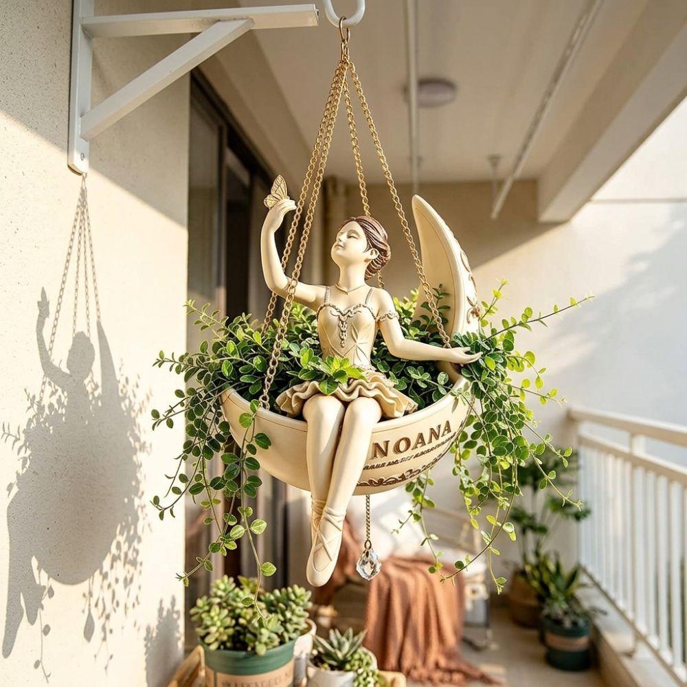 Resin Ballet Dancer Hanging Planter Fairy Hanging Plant Basket Home Balcony