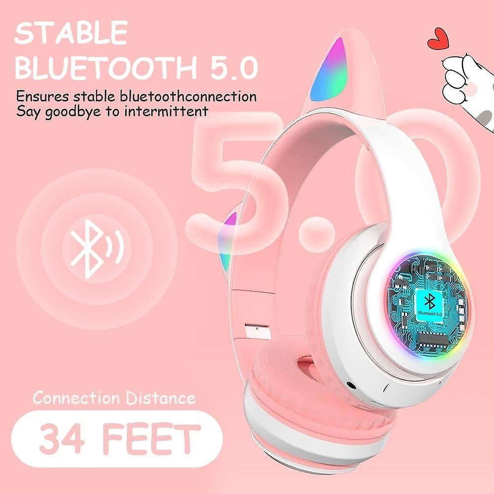 Kids Bluetooth Headphones, LED Light Up Cat Ears