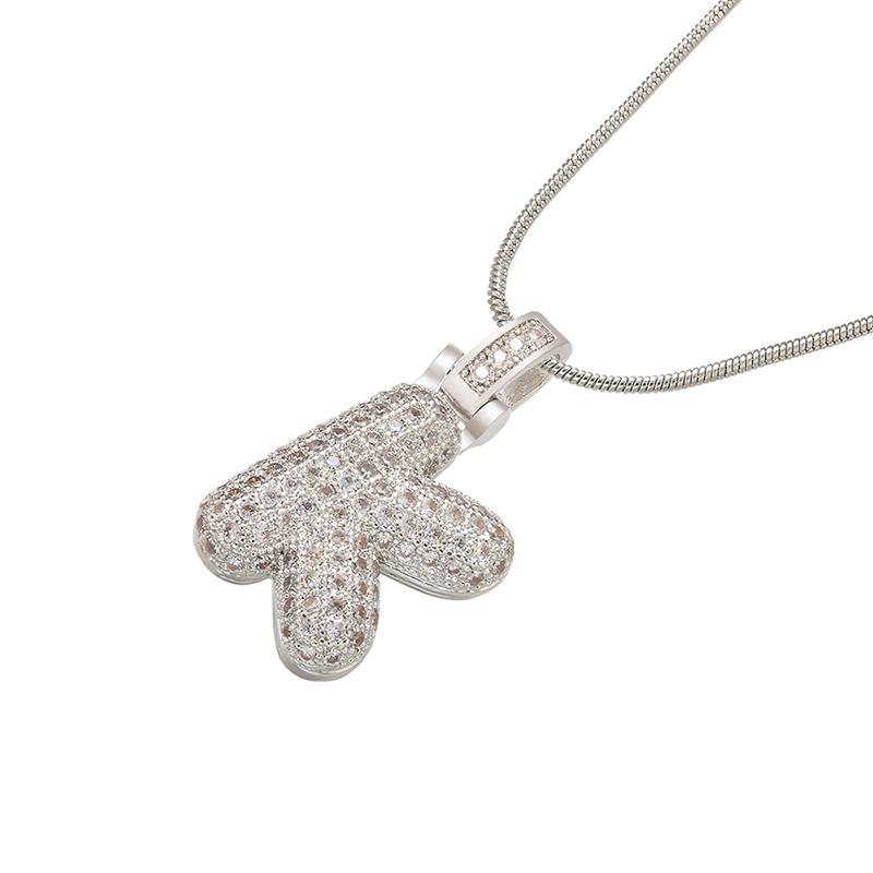 ZHUKOU Silver color Bubble initial letters necklaces 26 letters pendants necklaces for women Brass CZ Jewelry VL34