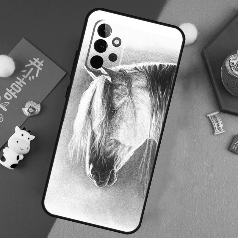 Horse Sketch Case For Samsung Galaxy A55 A35 A25 A15 A14 A34 A54 A53 A33 A23 A13 A12 A52 A51 A32 Cover