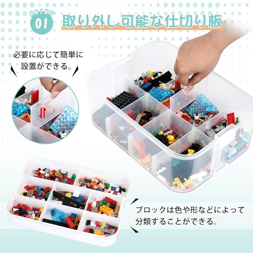 LAMPTOP Toy Storage Box with Lid, 3-Tier Stackable Transparent Plastic Toy Storage Box for Organizing (Green)