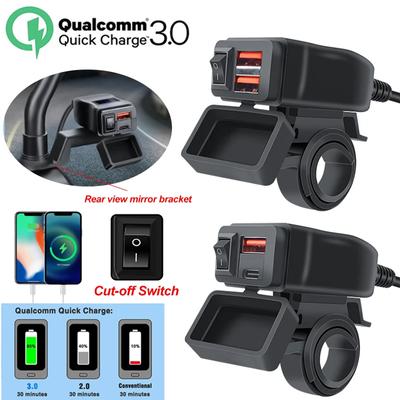 Încărcător celular rapid PD QC3.0 pentru motocicletă, tip C, impermeabil, cu conector soclu cu voltmetru digital pentru încărcare mobilă