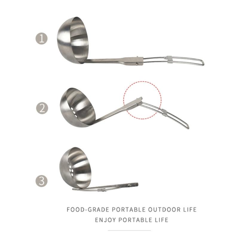 Outdoor Camping Colander/Soup Ladle Stainless Steel Tableware Foldable Spoon