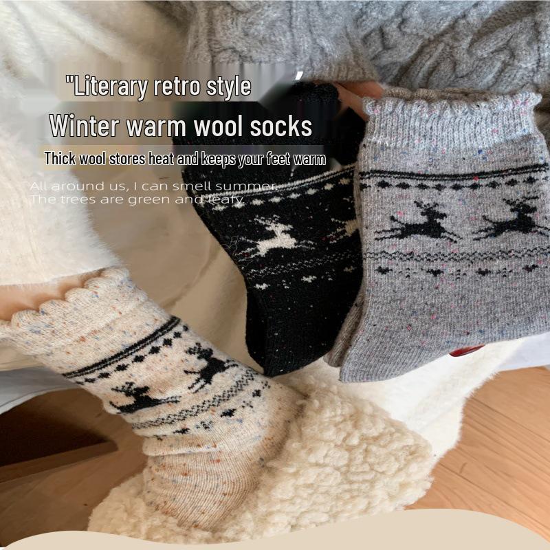 Women's Warm Wool & Cashmere Deer Socks - Cozy Autumn/Winter Plush Christmas Socks