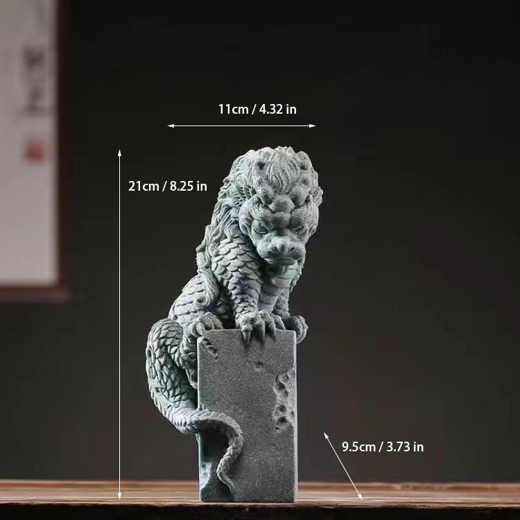 Čína Maska Pan Dragon Sloup Dekorativní socha Zelený pískovcový kámen Sochařství Domov Obývací pokoj, Místnost Kancelář Feng Shui Socha