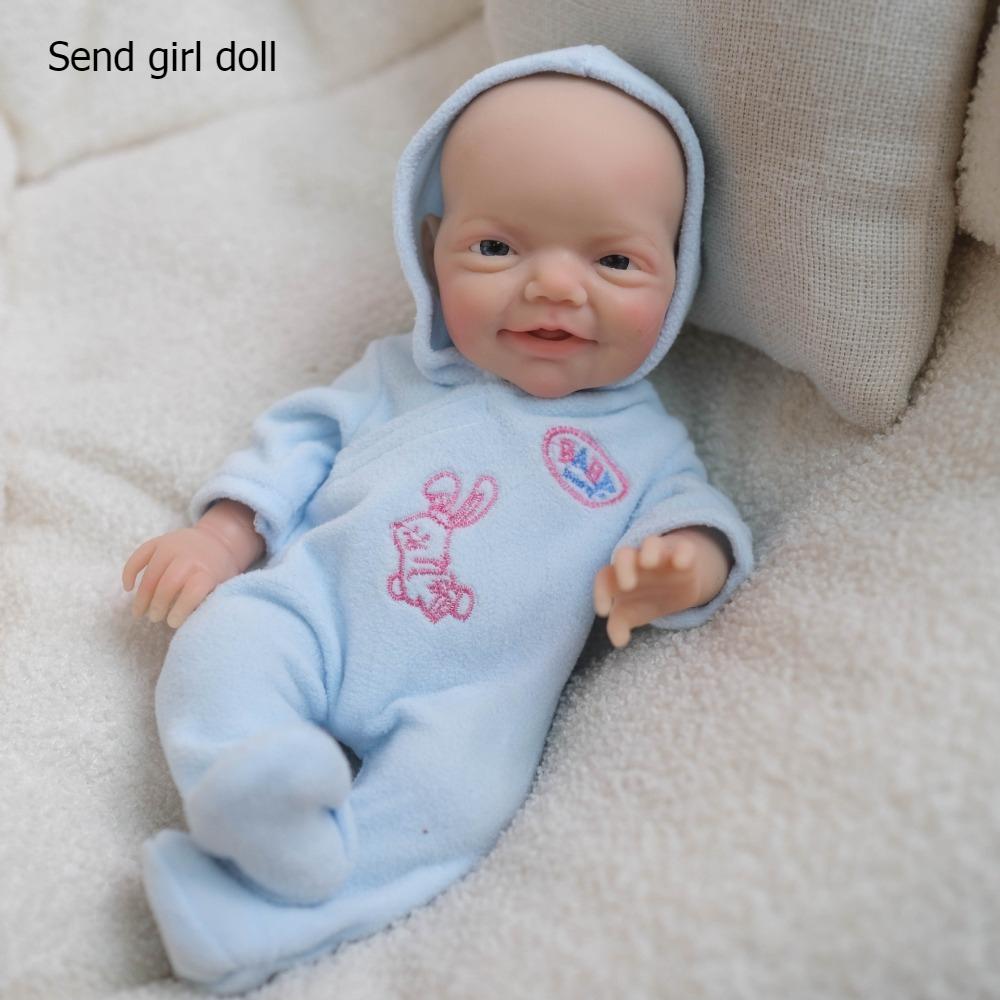 8 Inch Solid Silicone Rebirth Doll Charlie Rabbit Printing Blue Legged Pants Simulation Doll Soft Q Elastic Reborn Baby Doll for Child Christmas Gifts