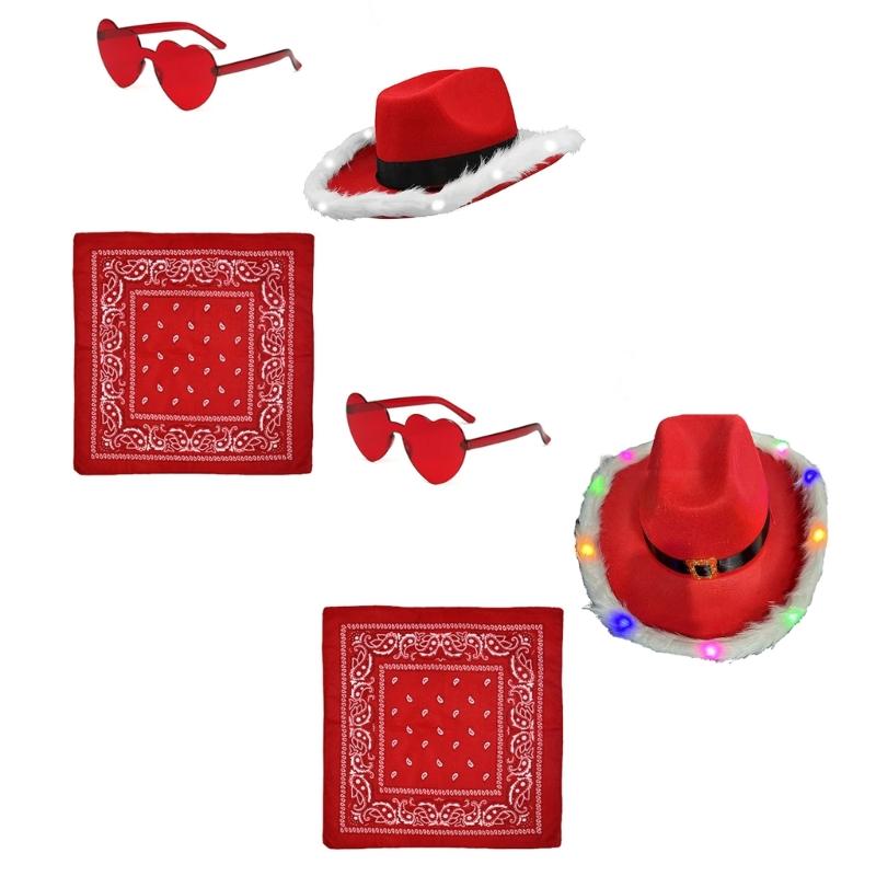 Bride Cowboy Hat, Sunglasses and Kerchief Set for Bride Christmas Photo Props Halloween Role Play New Year Party