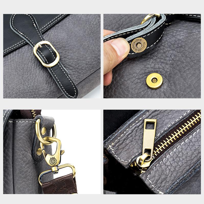 Men's Casual Single-shoulder Bag, Horizontal Contrasting Color Genuine Leather Men's Crossbody Bag