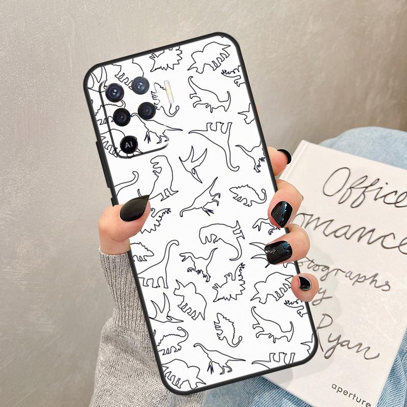 Skeleton Dinosaur Pattern Case For Oppo A57 A17 A77 A18 A38 A58 A78 A98 A74 A54 A94 A80 A60 A40 A96 A76 A16 A15 A5 Pro
