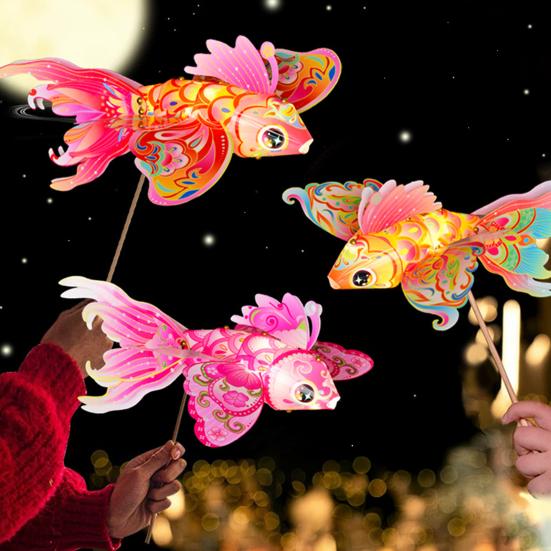 DIY Fish Lantern Kit Chinese Traditional Handcrafted Goldfish Lantern Handheld New Year Lantern for Spring Festival Mid-Autumn Hanfu Cosplay