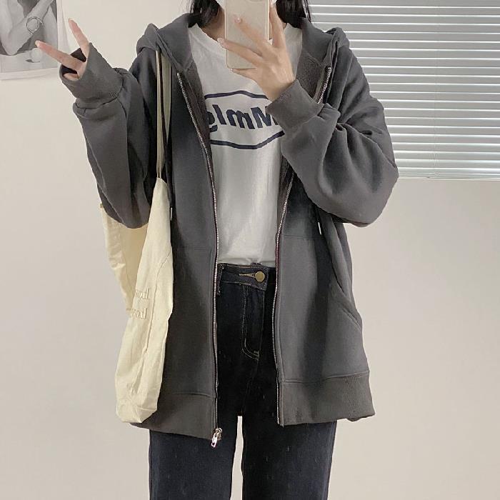 Women’s Loose Fit Hooded Cardigan - Early Autumn Zipper Sweater, Trendy Korean Style for Students.